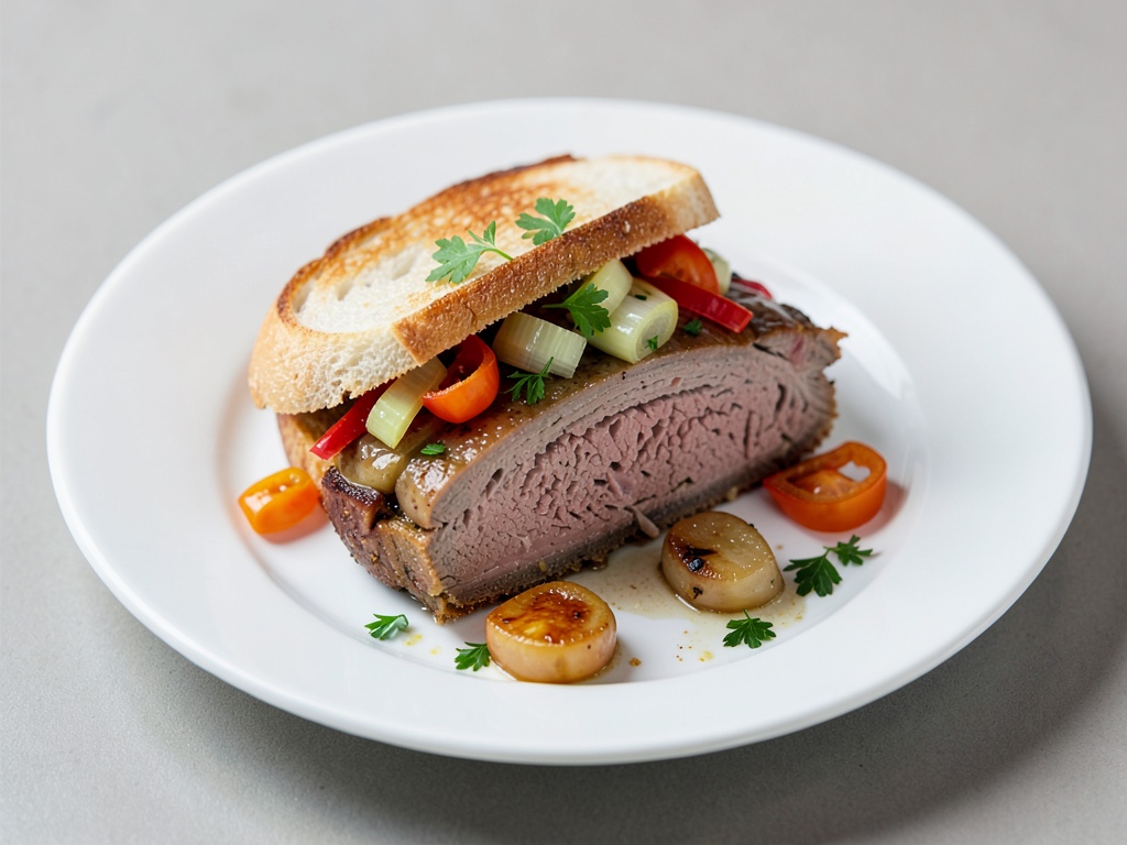 Sándwich frío de asado con pimiento y puerro