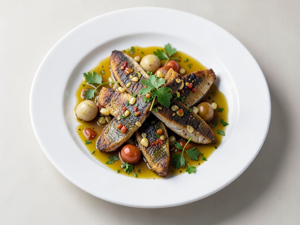 Anchois croustillants à l'huile aromatisée à l'ail et au fenouil