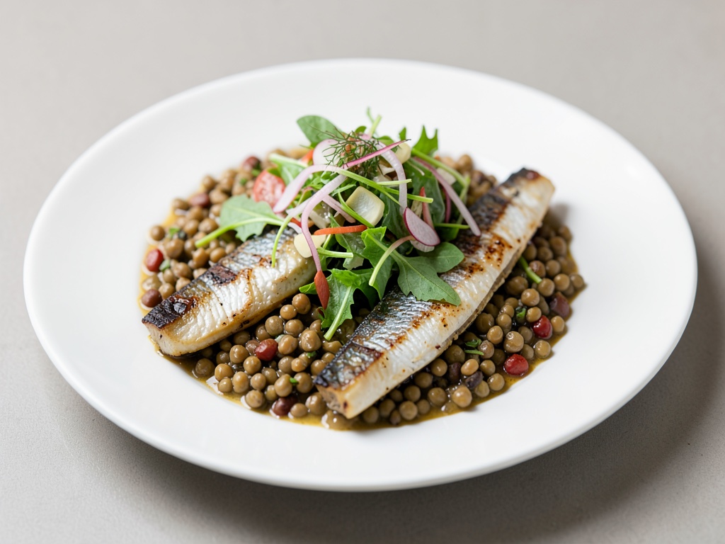 Sardine alla griglia con insalata di lenticchie e finocchio