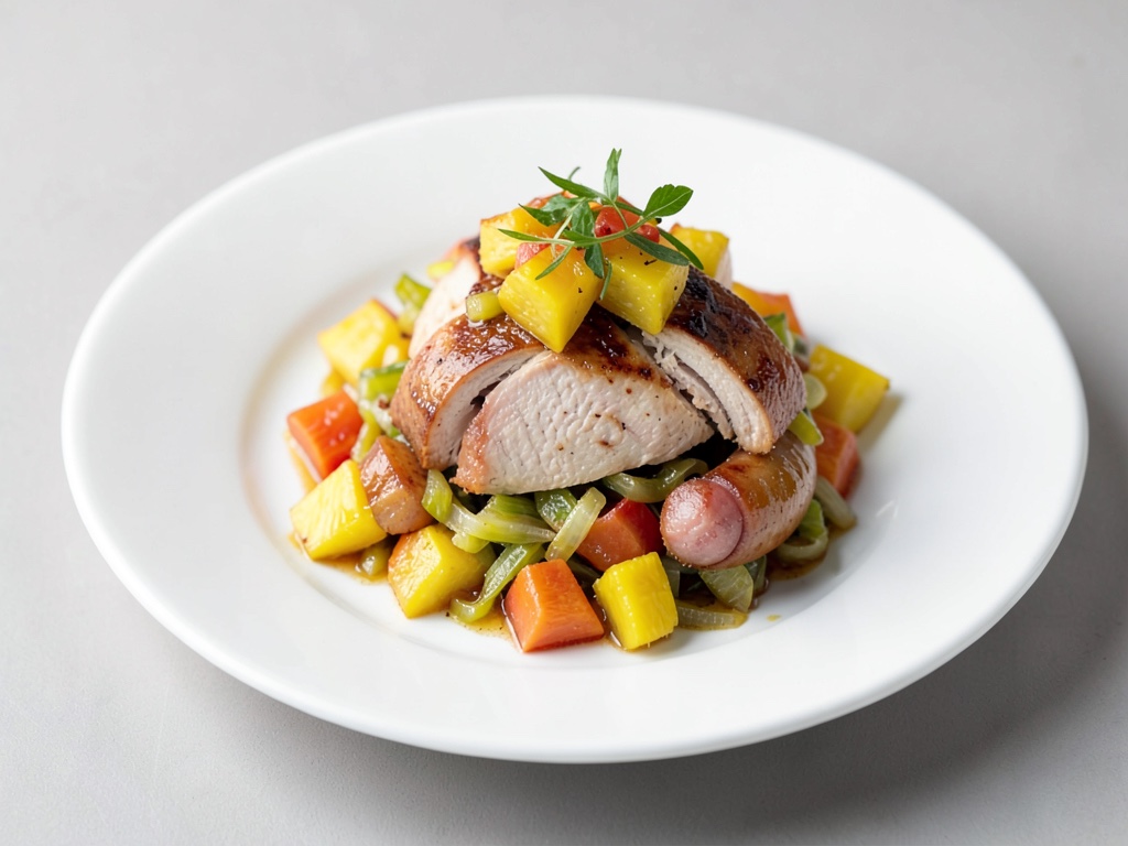 Ananas con crauti e salsicce di pollo