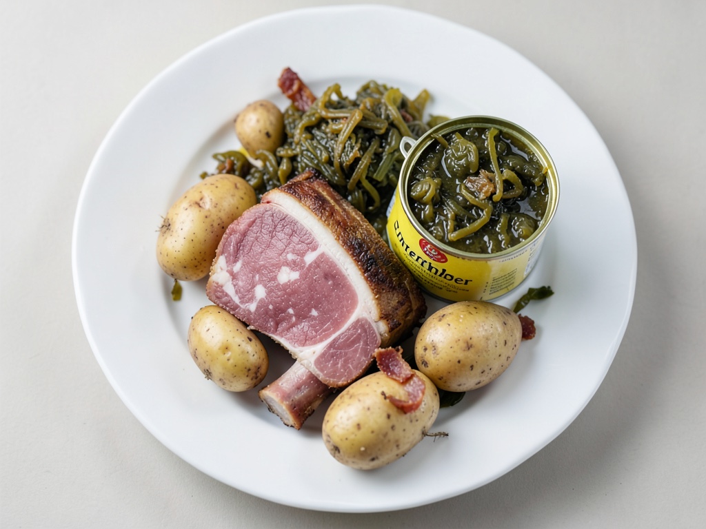 Piedino di maiale con mix di patate e crauti al vino e pancetta