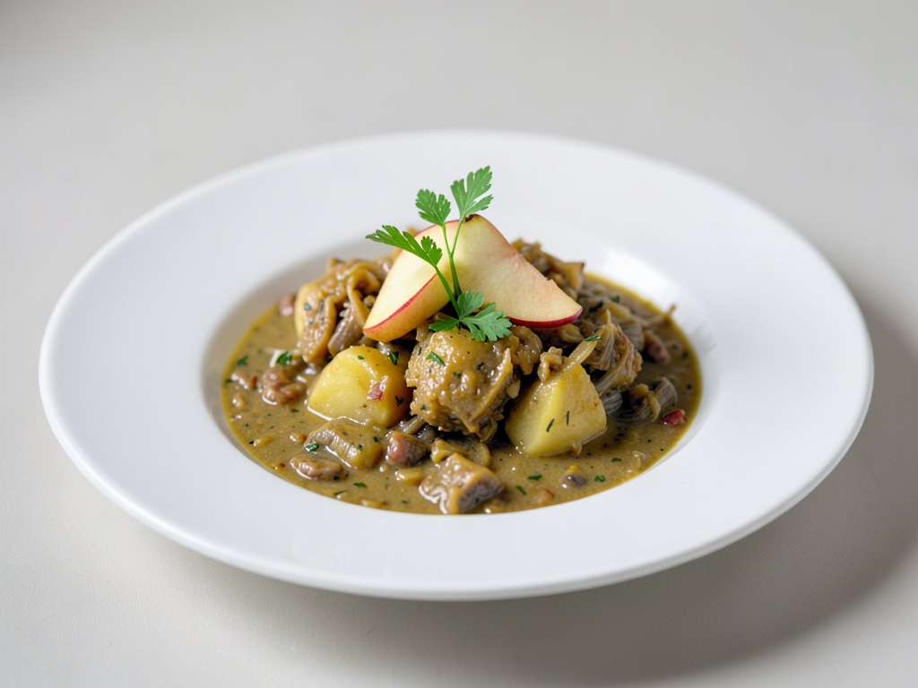 Soupe salée de choucroute et pommes de terre avec topping aux pommes