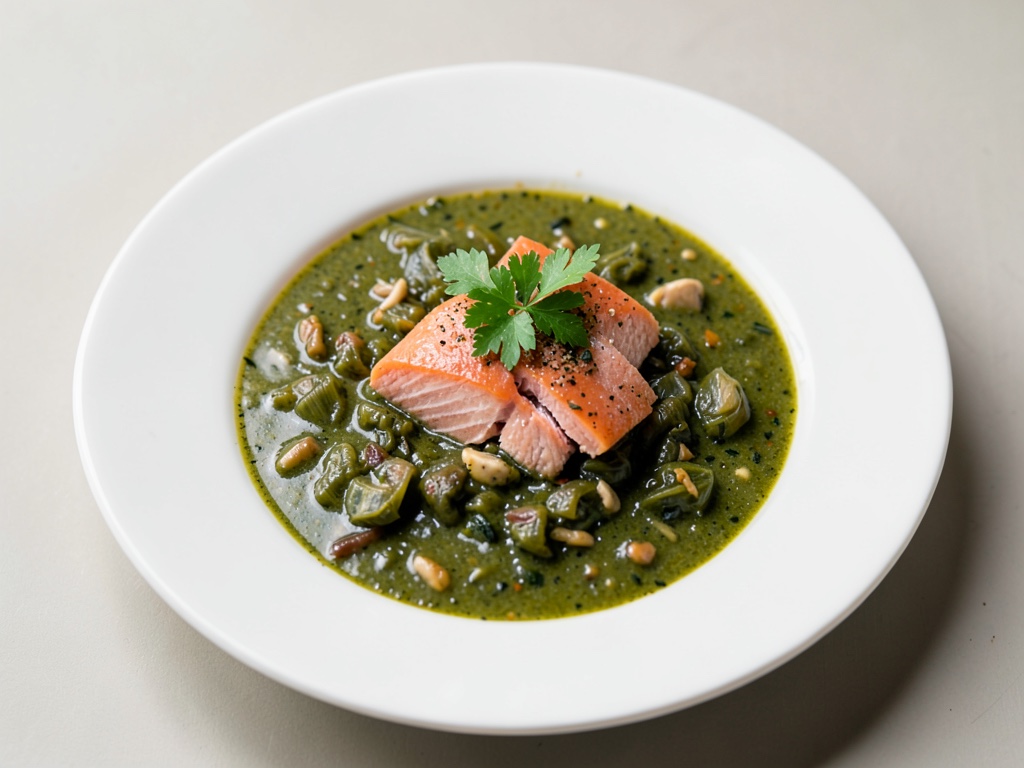 Zuppa salata di crauti con salmone selvaggio