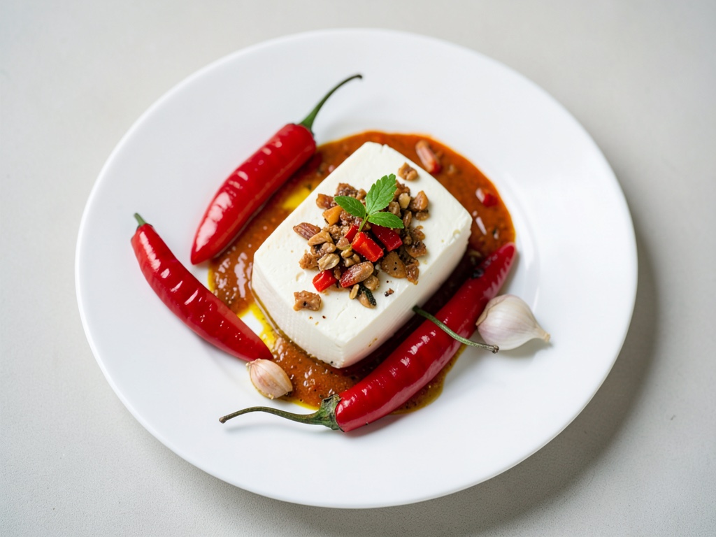 Fromage de brebis mariné aux poivrons piquants