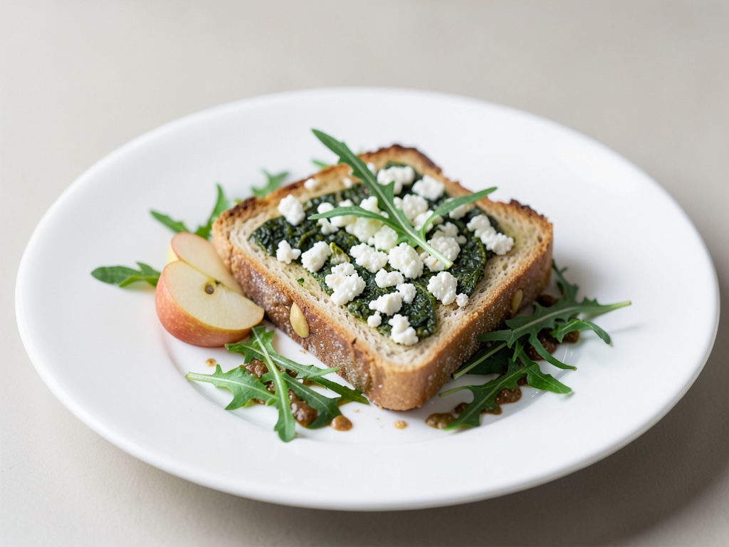 Sandwich al formaggio feta e basilico con mela e rucola