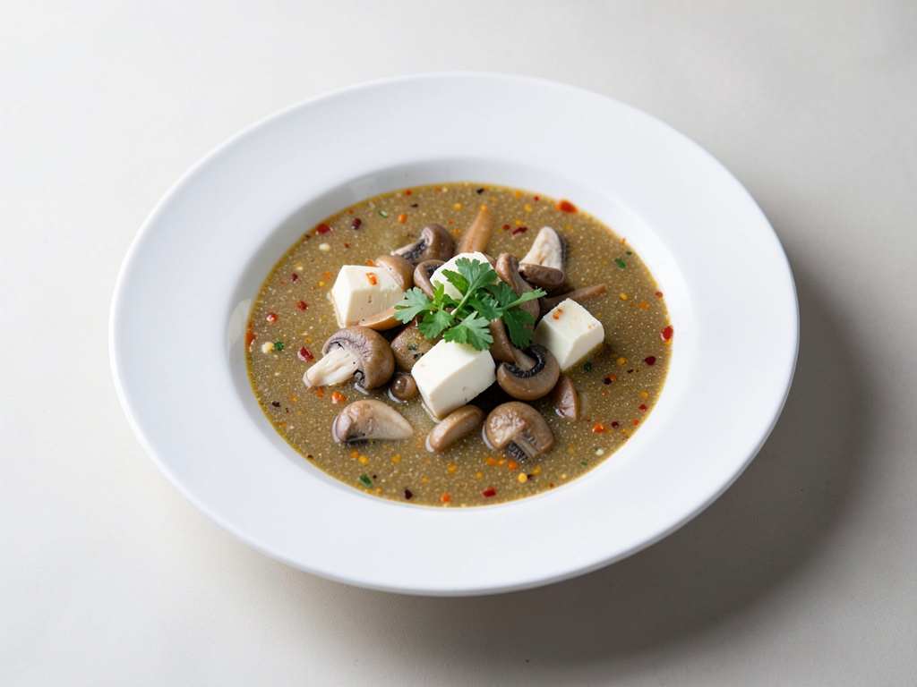 Sopa de miso picante y ácida con champiñones y tofu