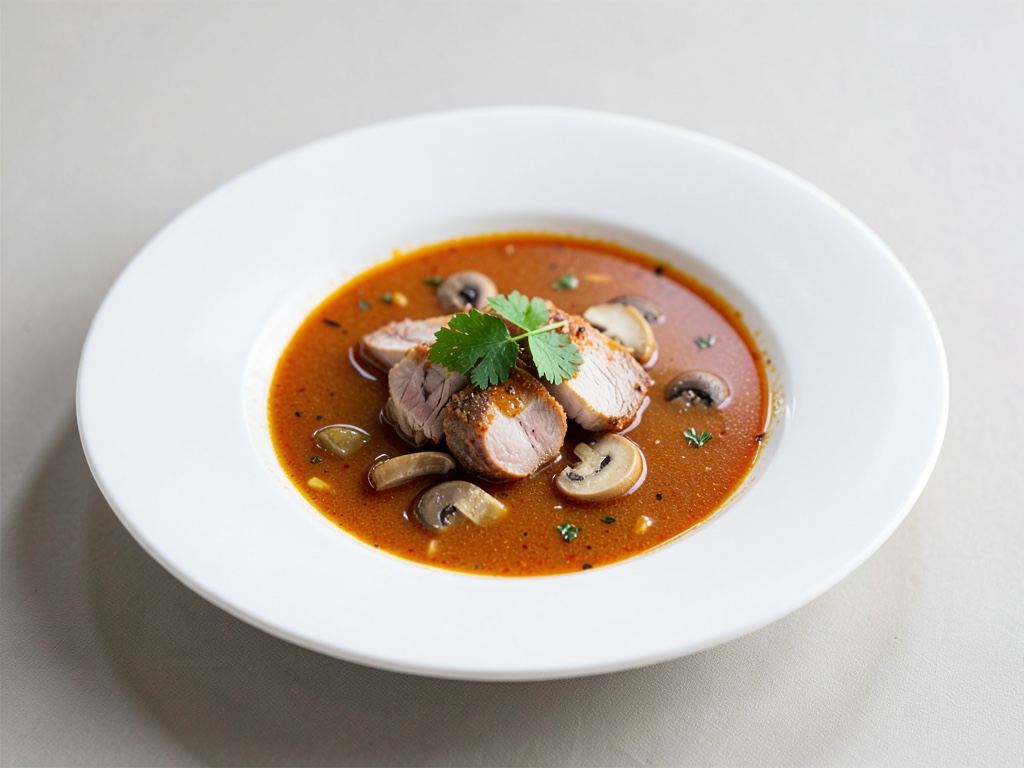 Sopa picante y ácida con carne de cerdo y setas