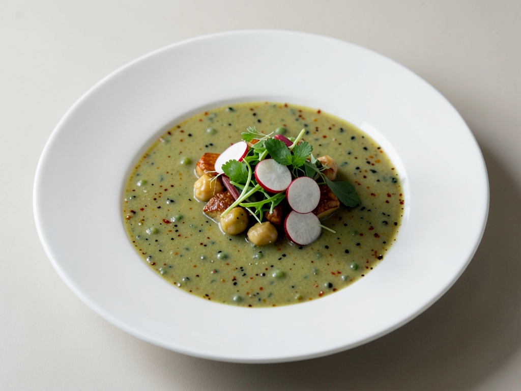 Zuppa di piselli piccante con insalata di rafano