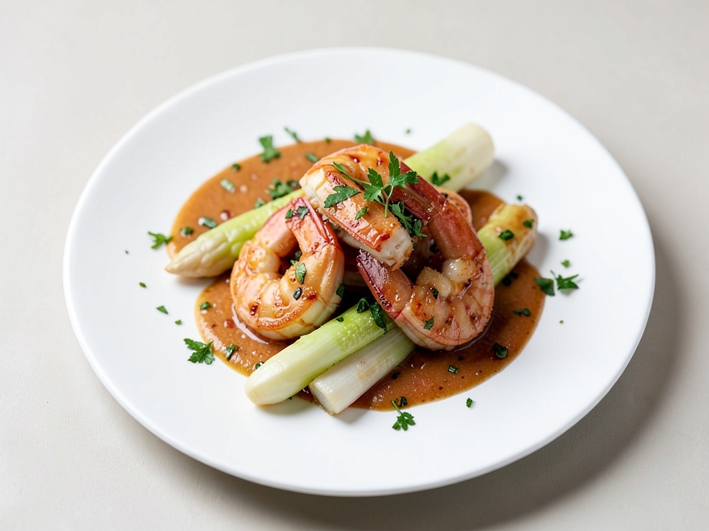 Gamberi piccanti con asparagi bianchi
