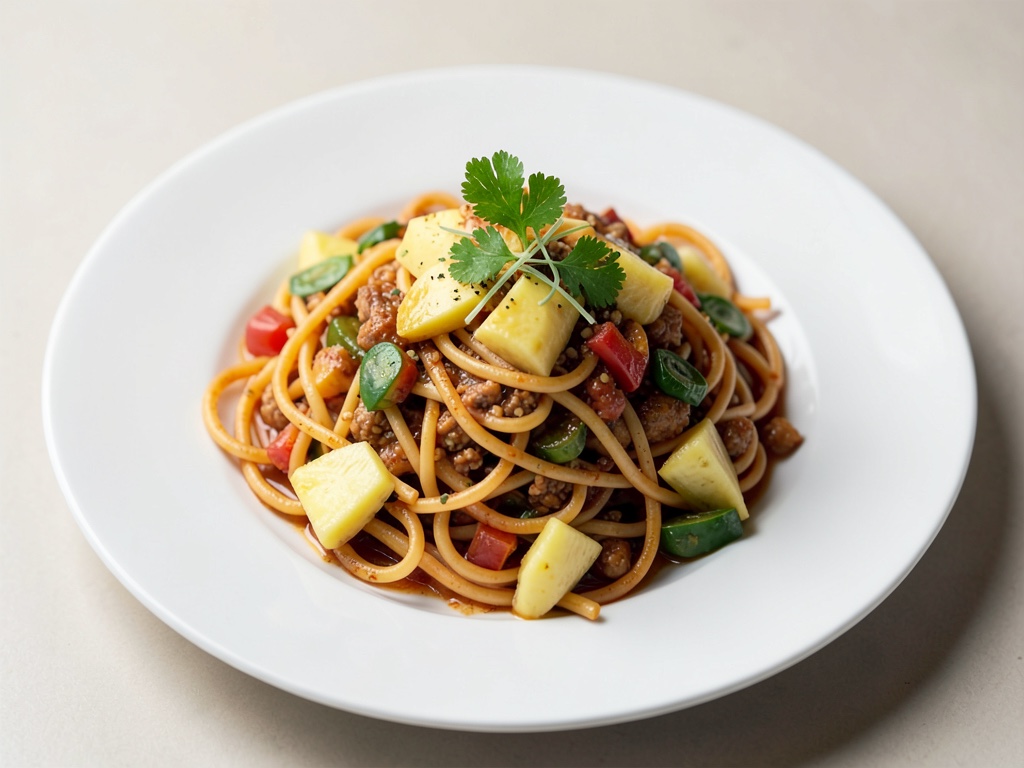 Noodles piccanti con ananas e verdure