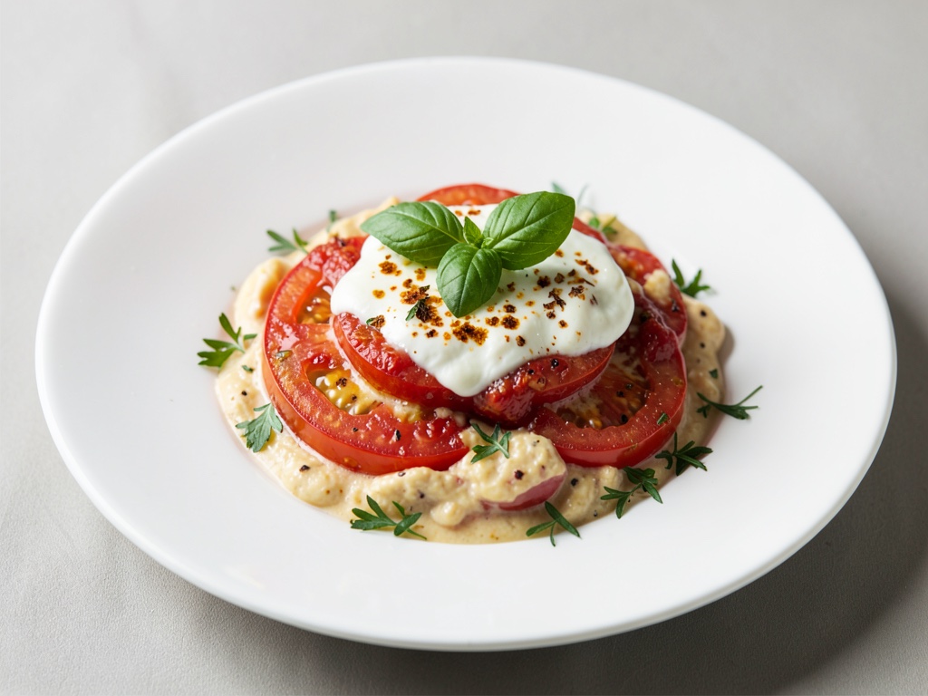 Crema piccante di pomodori con formaggio e basilico