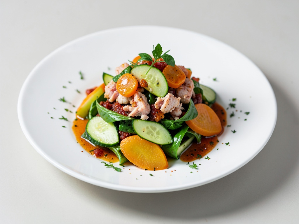 Insalata piccante con cetriolo, granchio e papaya