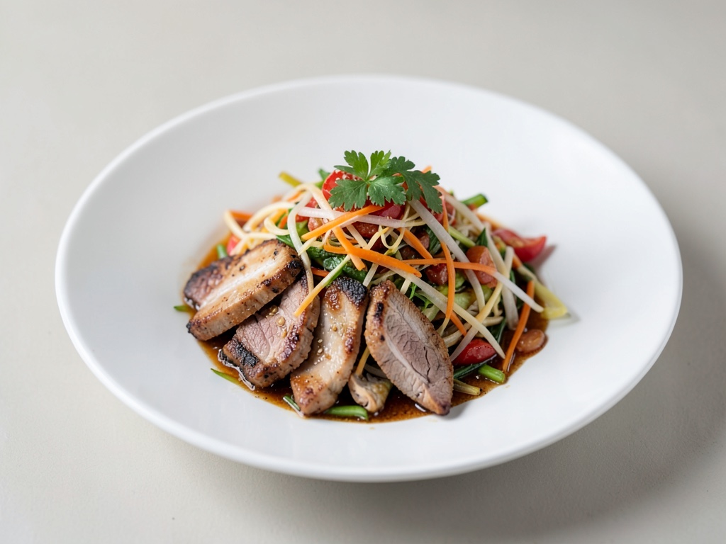 Insalata tailandese piccante con carne alla griglia