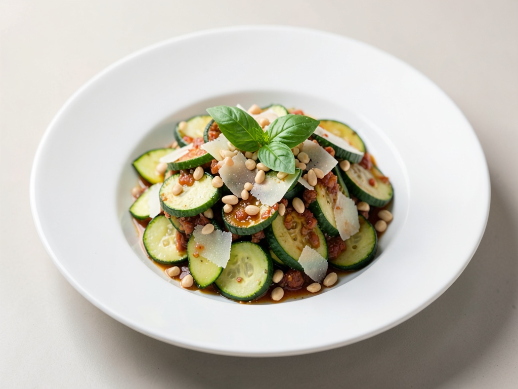 Insalata di zucchine piccante con pinoli, parmigiano e basilico
