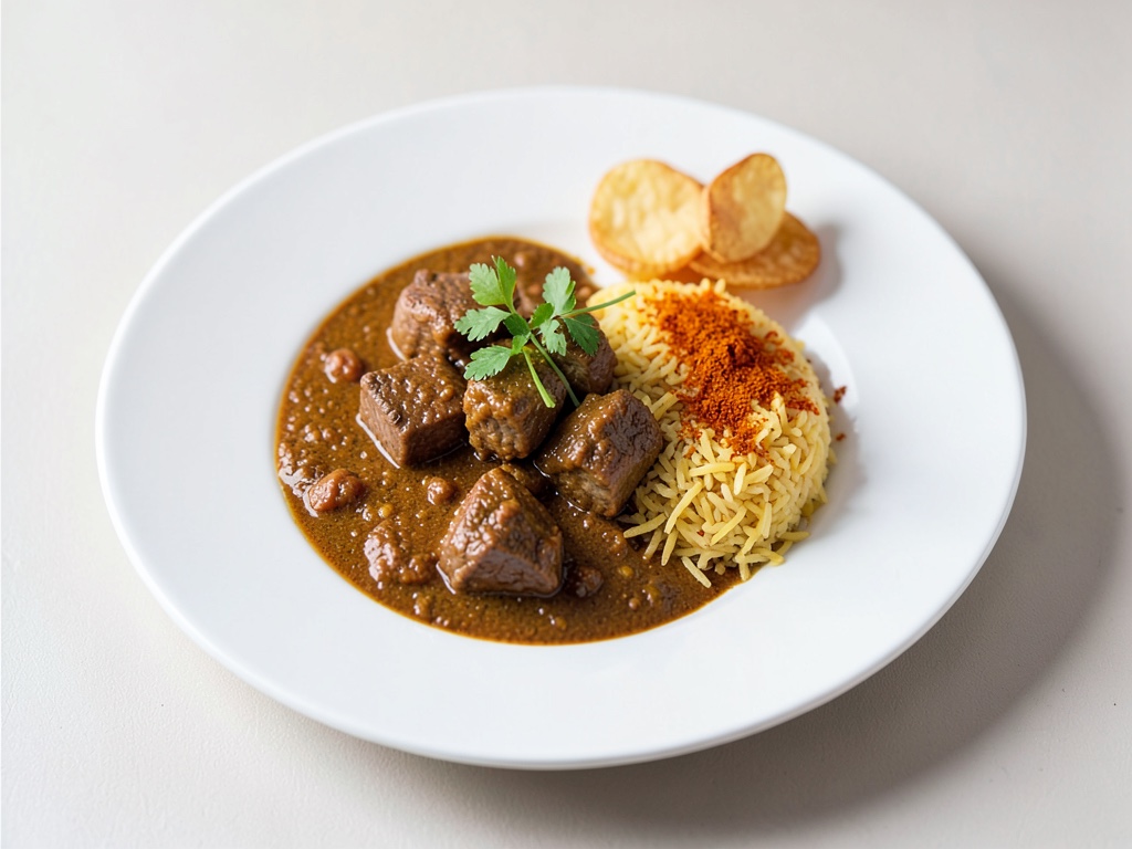 Würziges Lamm-Curry mit Safranreis und knusprigen Papadam