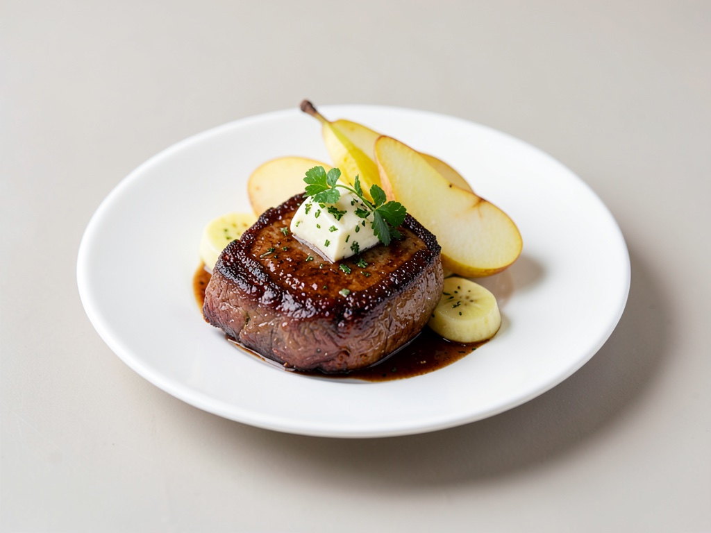 Filetto di manzo piccante con pere e burro alle erbe