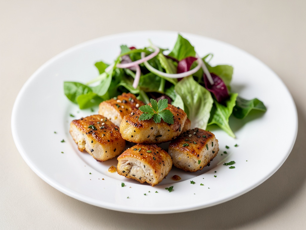 Pezzi di pollo al limone piccante con insalata fresca