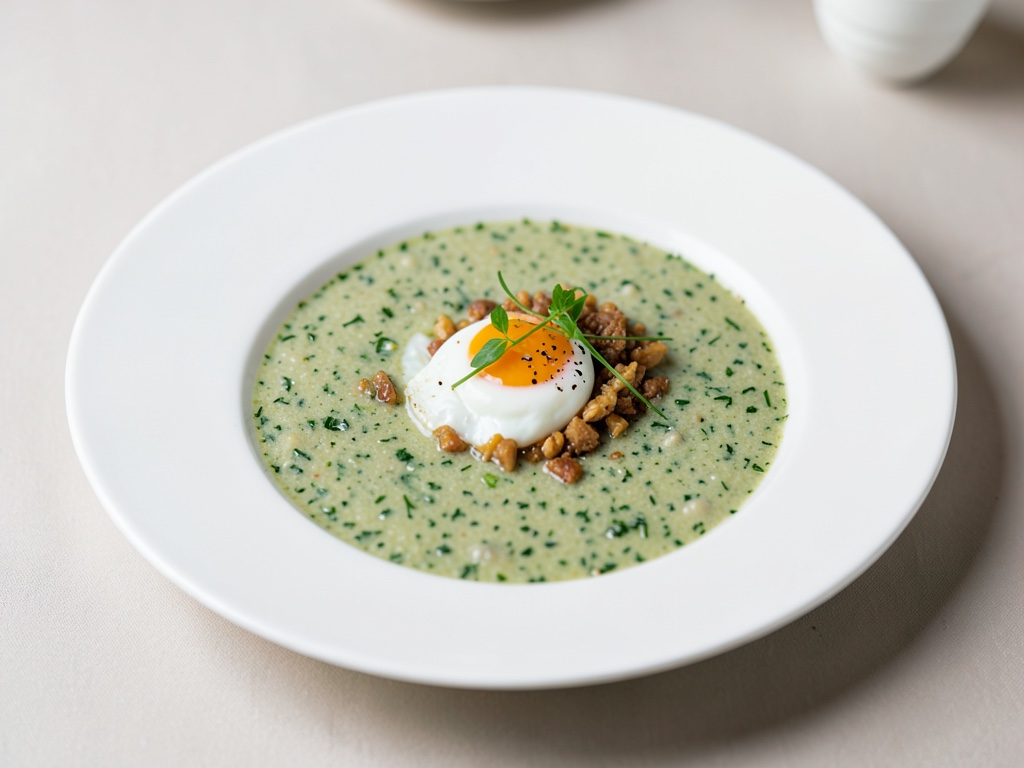 Zuppa alle erbe leggera con uovo poché