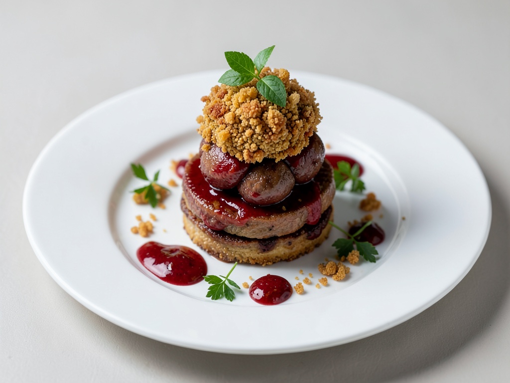 Torri di ricotta e ciliegie con briciole croccanti