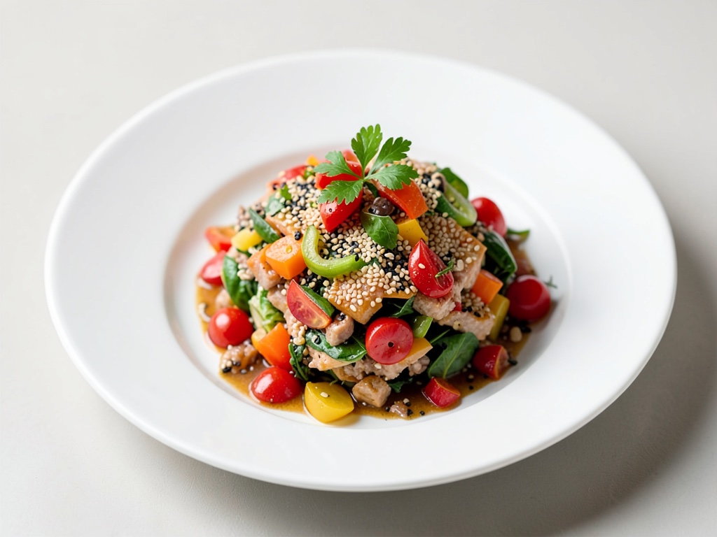 Insalata stratificata colorata di peperoni e sesamo