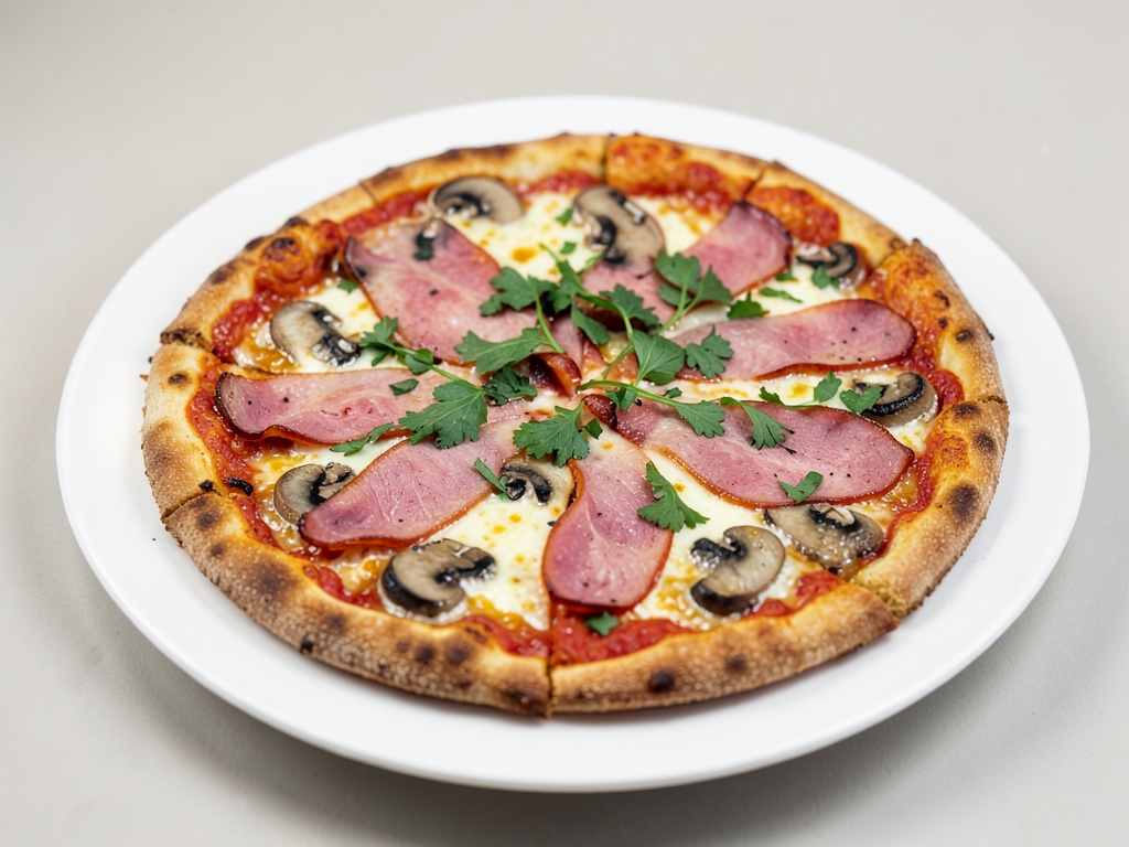 Pizza croccante al prosciutto e funghi