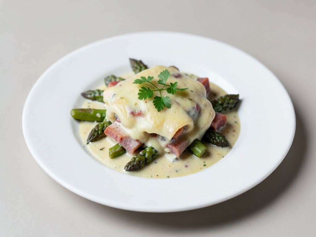 Gratin cremoso di asparagi e prosciutto