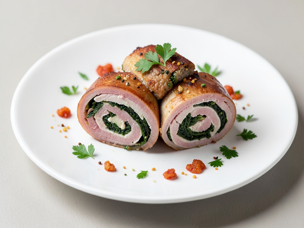 Rollitos de pollo o cerdo con espinacas