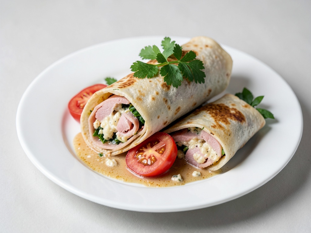 Wraps frais au jambon avec farce au quark et tomates