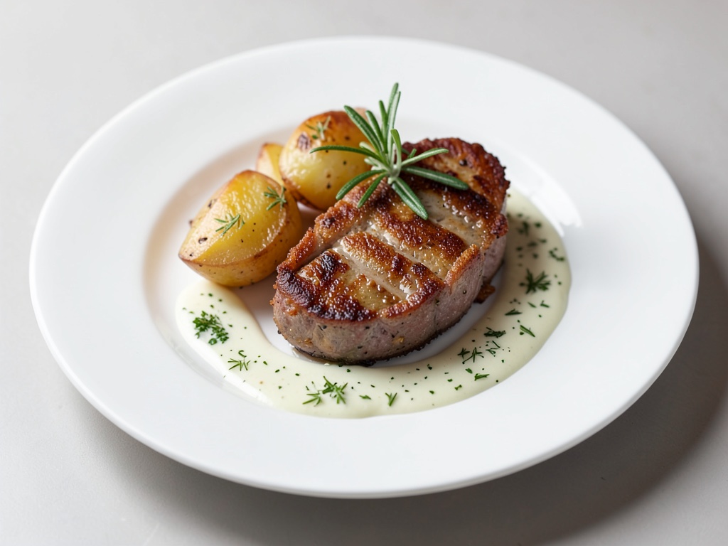 Filetto croccante da leccarsi i baffi con patate al rosmarino e salsa all'aneto