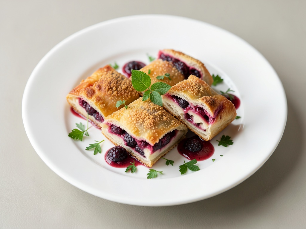 Crocchette di pasta fritta croccante con salsa di frutti di bosco fruttata