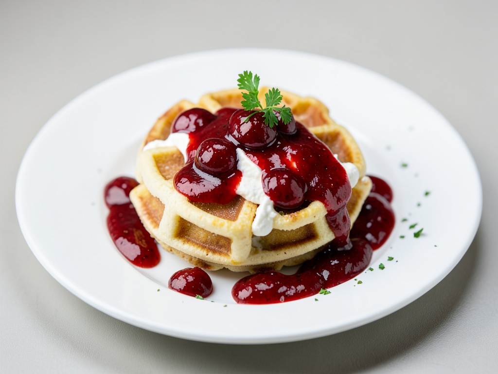 Gaufres moelleuses à la crème aigre avec sauce aux cerises aigre-douce
