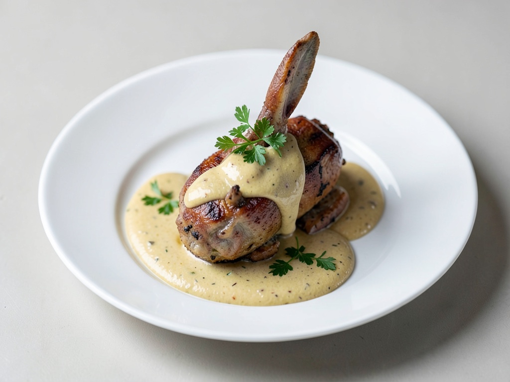 Fragrante coniglio arrosto con salsa al senape cremosa