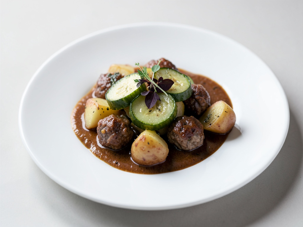 Cetrioli stufati con patate e polpette