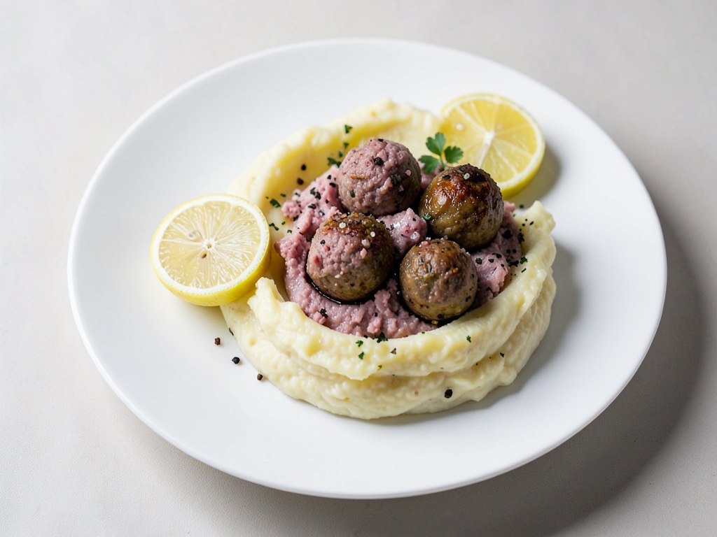 Zuccine brasate classiche con purè di patate cremoso e polpette di tacchino