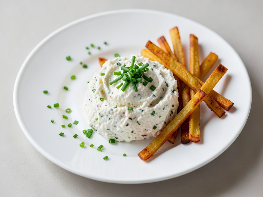 Trempe au fromage blanc à la ciboulette et aux bâtonnets de légumes croquants