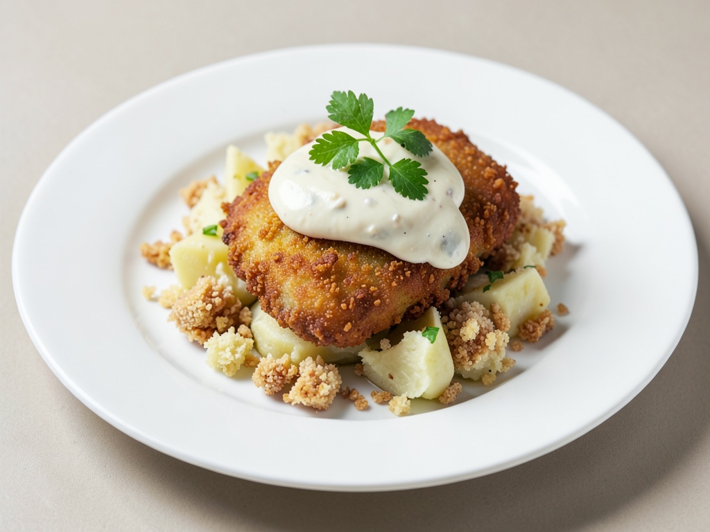 Schnitzel croccanti con cavolo rapa cremoso e pane di patate