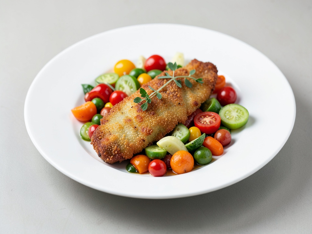 Schnitzel croccanti con stufato di verdure colorate