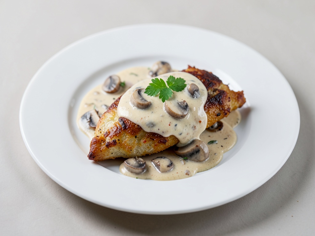 Cotoletta alla cacciatrice con salsa di funghi e panna