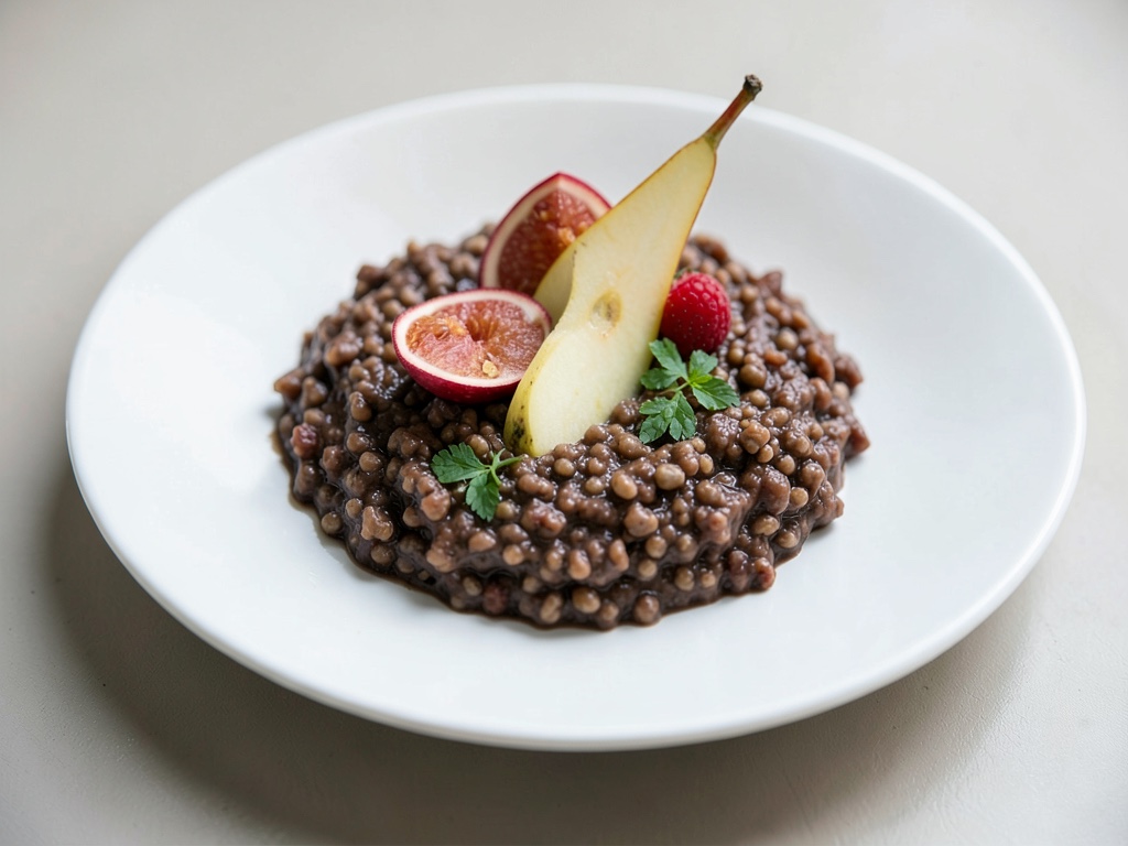 Porridge de trigo sarraceno con chocolate, pera y maracuyá