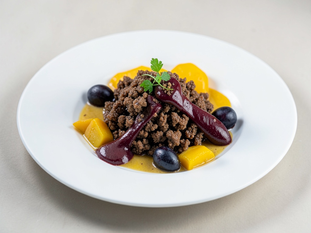 Schokoladen-Streusel mit Mango und Pflaumen