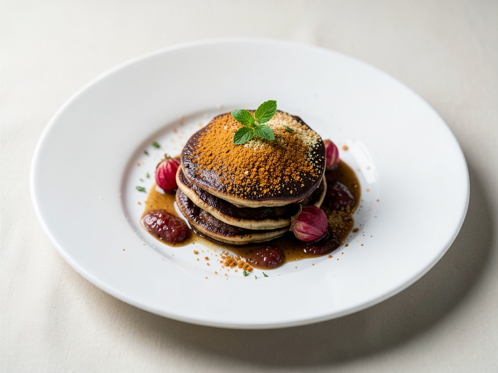 Pancakes de chocolate con azúcar de canela y physalis