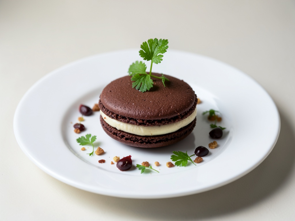 Macaron al cioccolato croccanti con ripieno alla panna