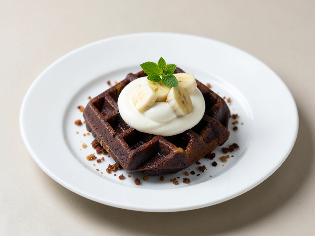 Waffle al cioccolato con yogurt alla banana cremoso