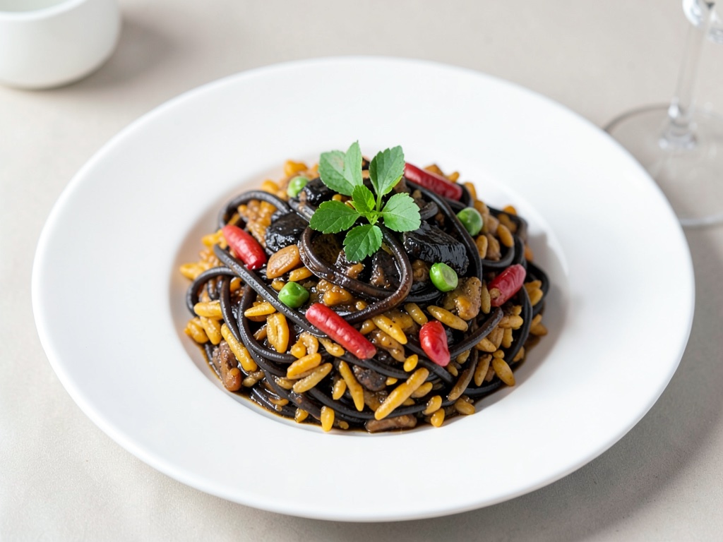 Schwarze Nudel-Paella