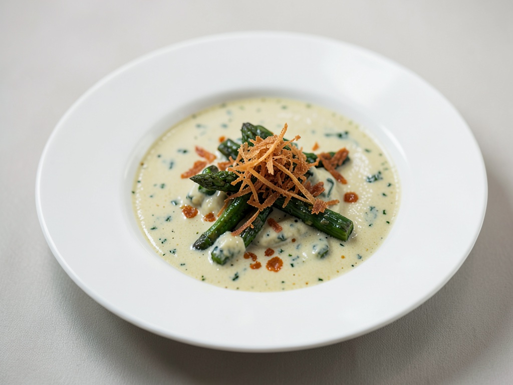 Zuppa cremosa di scorzonera con croccanti condimenti