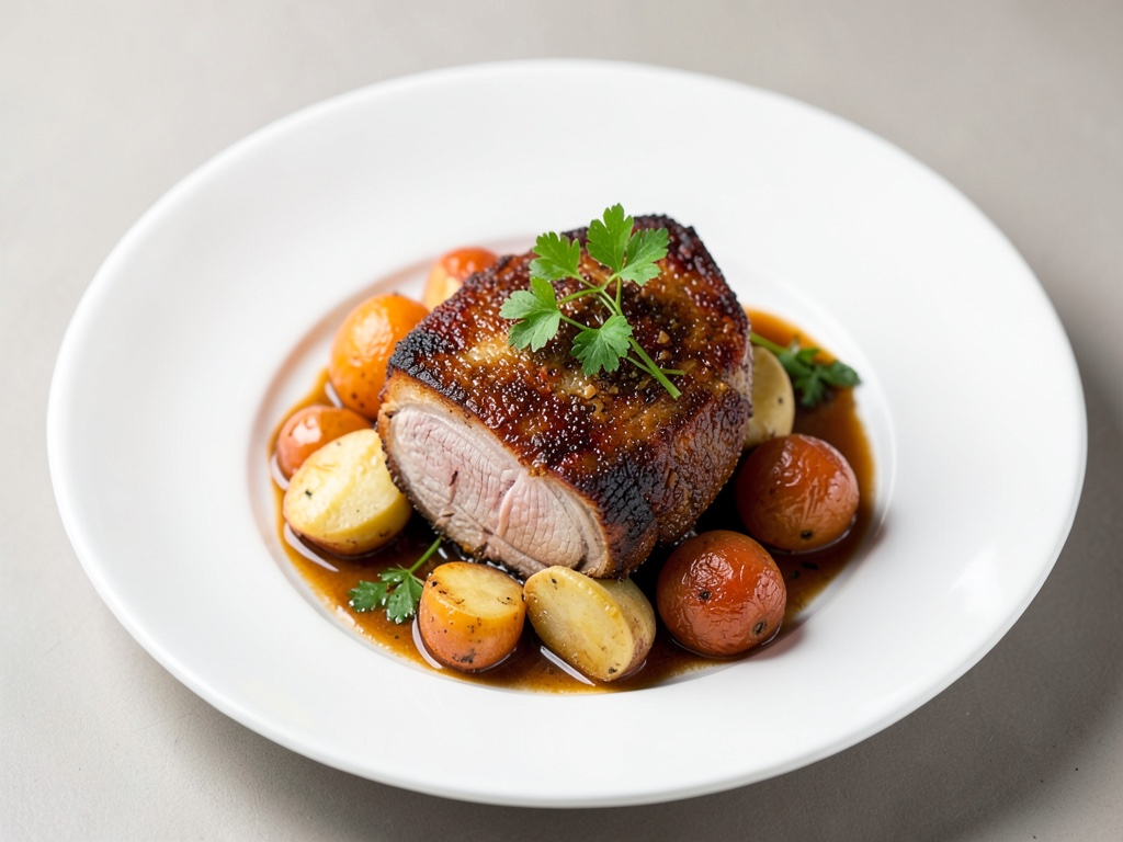 Braciola di maiale croccante con verdure radice
