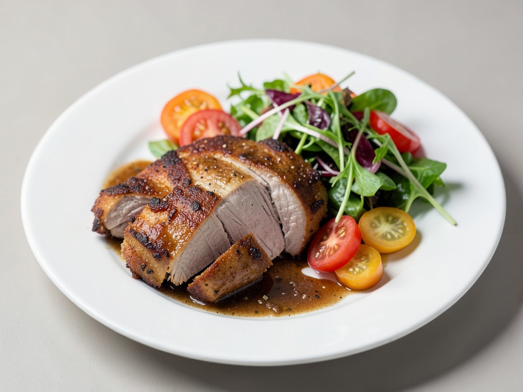 Braciola di maiale croccante con insalata di verdure fresche