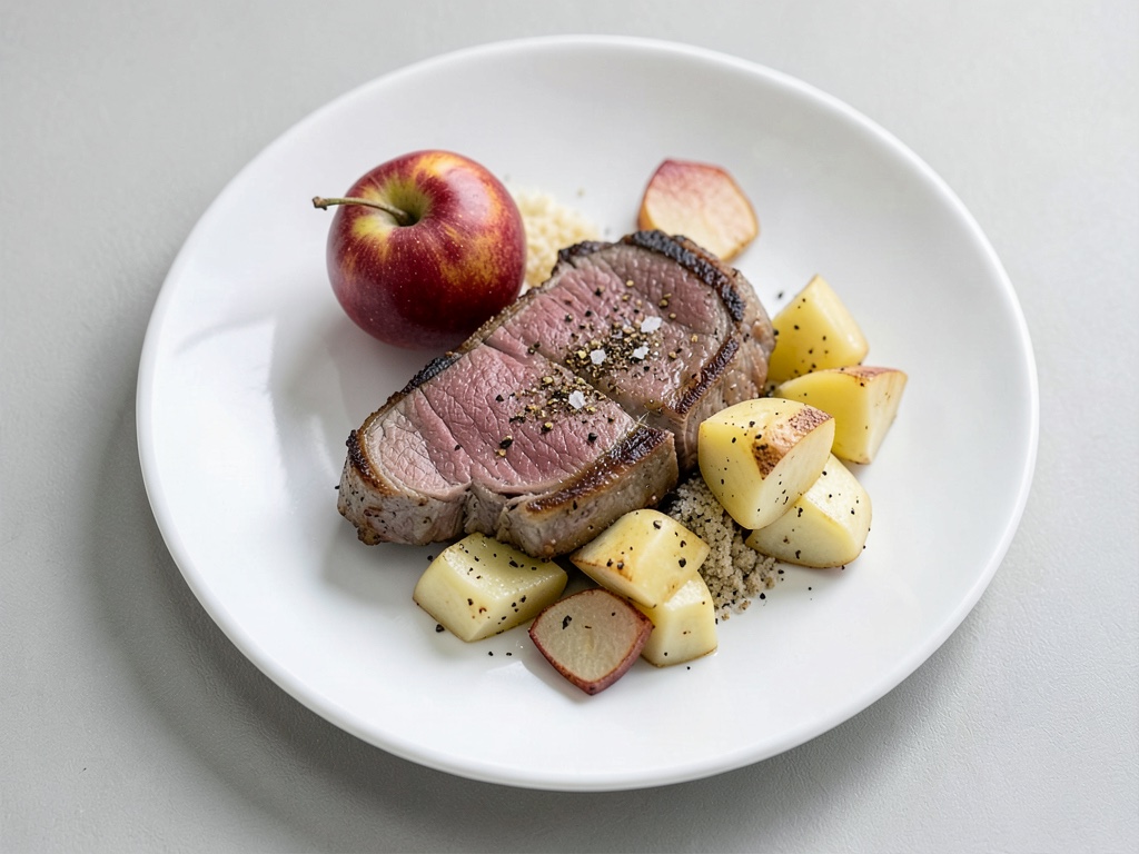 Filet de porc tendre avec coings et pommes de terre savoureux