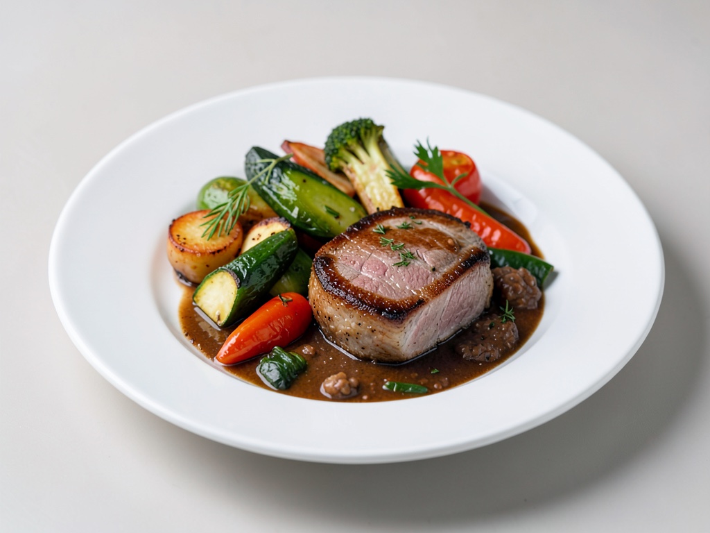 Légumes rôtis avec filet de porc grillé