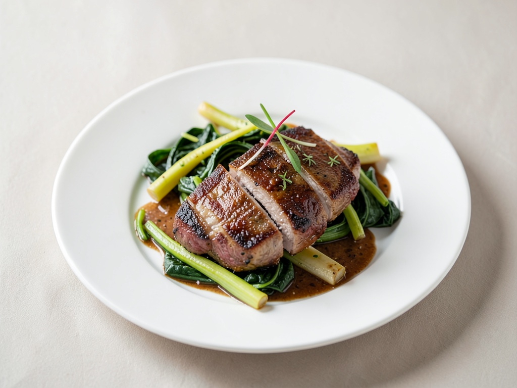 Filetto di maiale al wok con germogli di bambù e spinaci
